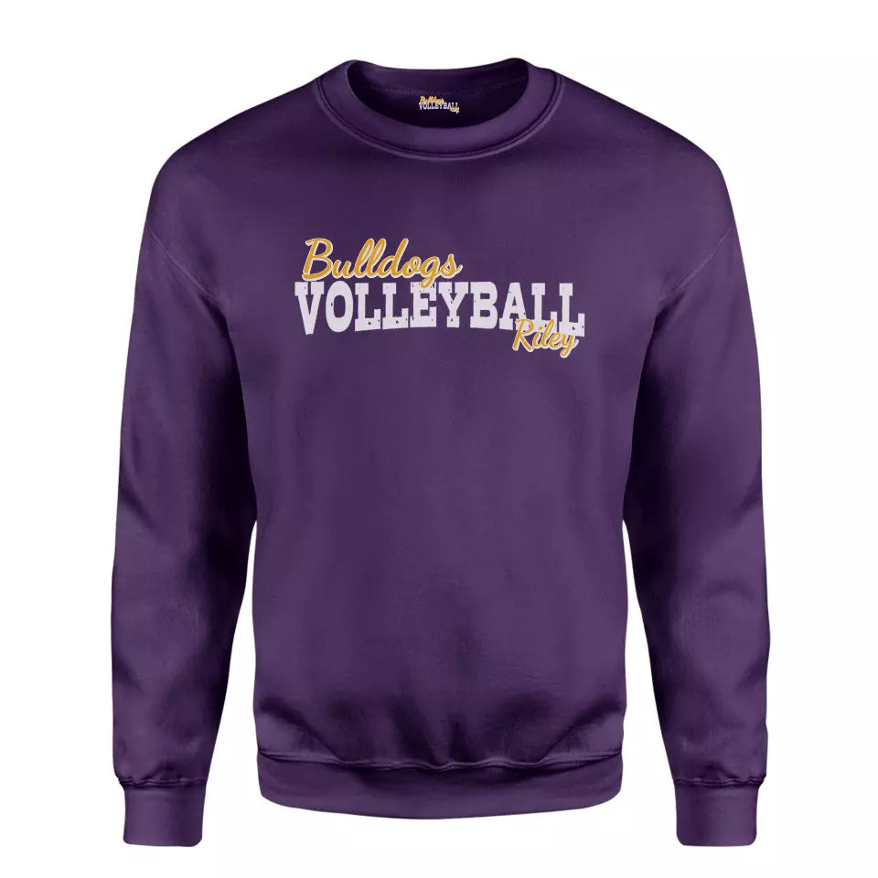 custom volleyball mascot and volleyball player name on a sweatshirt with a white graphic