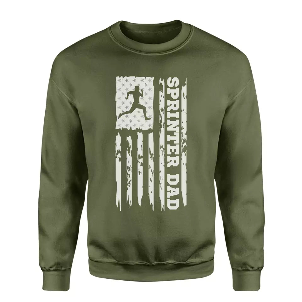 sprint dad vertical flag on a sweatshirt with a white graphic