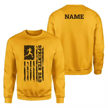 sprint dad vertical flag with sprinter name on a sweatshirt with a black graphic