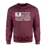 shot put grandma horizontal flag on a sweatshirt with a white graphic