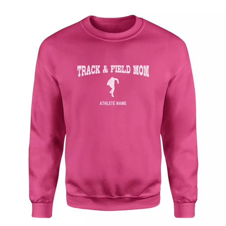 shot put mom with shot putter icon and sprinter name on a sweatshirt with a white graphic