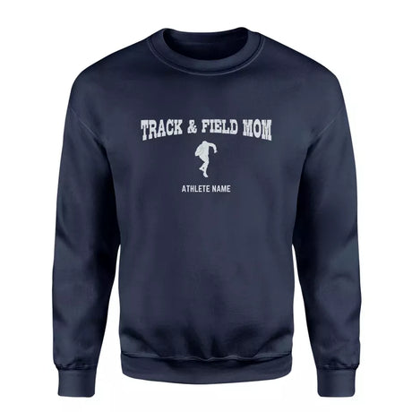 shot put mom with shot putter icon and sprinter name on a sweatshirt with a white graphic