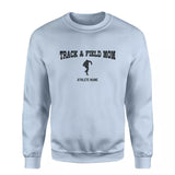 shot put mom with shot putter icon and shot putter name on a sweatshirt with a black graphic