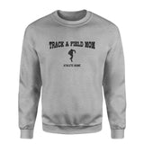 shot put mom with shot putter icon and shot putter name on a sweatshirt with a black graphic