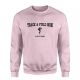 shot put mom with shot putter icon and shot putter name on a sweatshirt with a black graphic