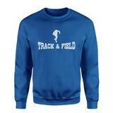 basic shot put with shot putter icon on a sweatshirt with a white graphic