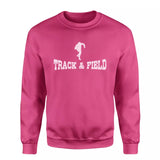 basic shot put with shot putter icon on a sweatshirt with a white graphic