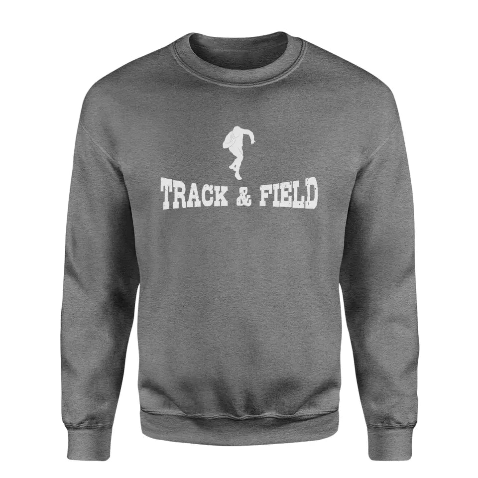 basic shot put with shot putter icon on a sweatshirt with a white graphic