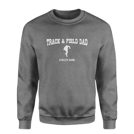 shot put dad with shot putter icon and shot putter name on a sweatshirt with a white graphic