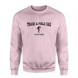 shot put dad with shot putter icon and shot putter name on a sweatshirt with a black graphic