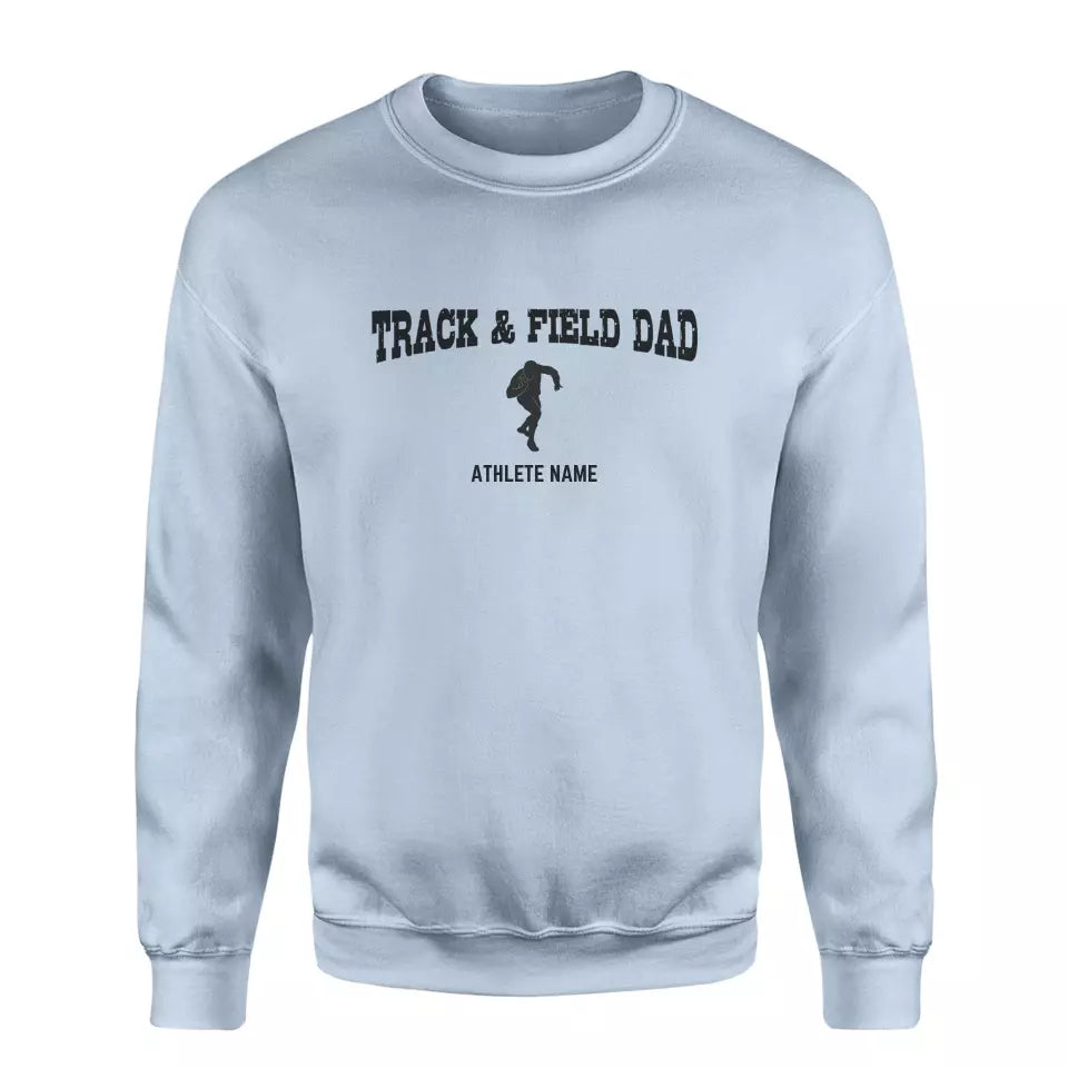 shot put dad with shot putter icon and shot putter name on a sweatshirt with a black graphic