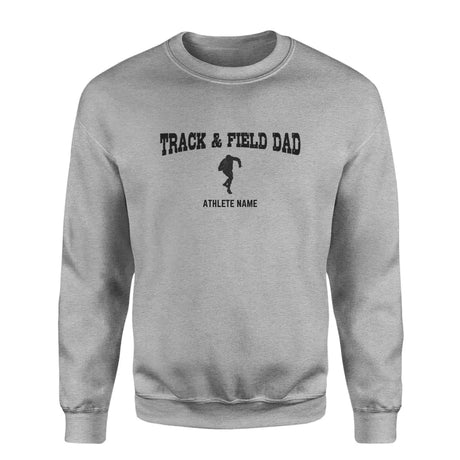 shot put dad with shot putter icon and shot putter name on a sweatshirt with a black graphic