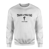 shot put dad with shot putter icon and shot putter name on a sweatshirt with a black graphic