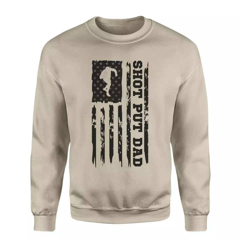 shot put dad vertical flag on a sweatshirt with a black graphic