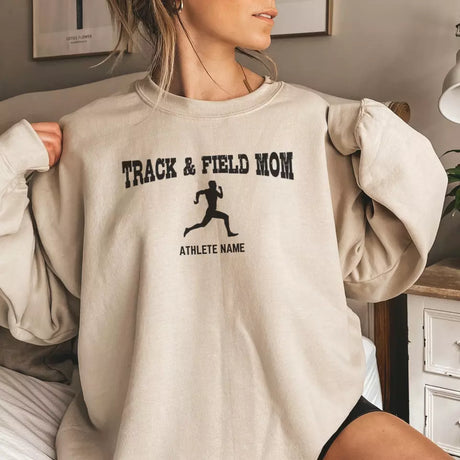 sprint mom with sprinter icon and sprinter name on a sweatshirt with a black graphic