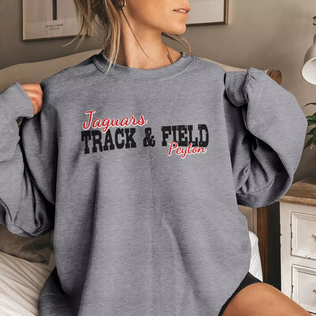 custom sprint mascot and sprinter name on a sweatshirt with a black graphic