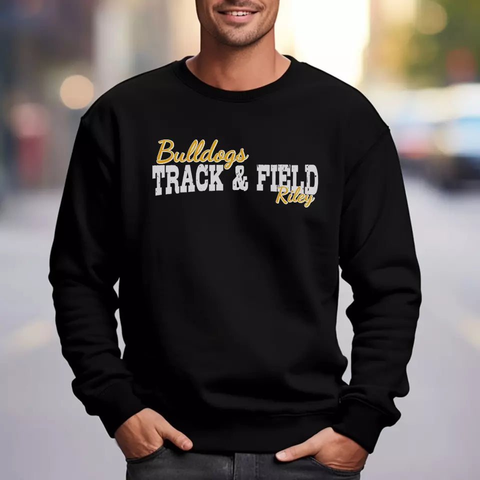 custom sprint mascot and sprinter name on a sweatshirt with a white graphic