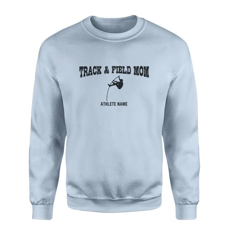 pole vault mom with pole vaulter icon and pole vaulter name on a sweatshirt with a black graphic