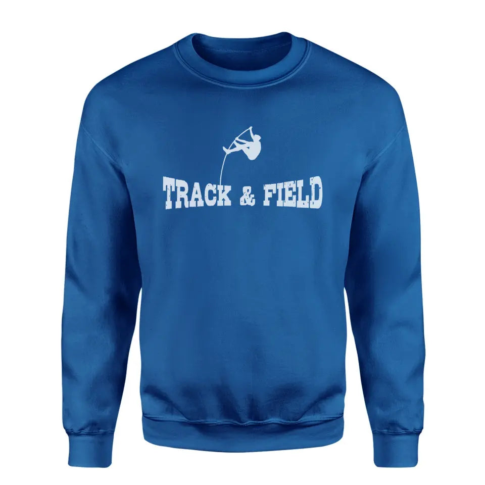 basic pole vault with pole vaulter icon on a sweatshirt with a white graphic