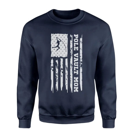 pole vault mom vertical flag on a sweatshirt with a white graphic