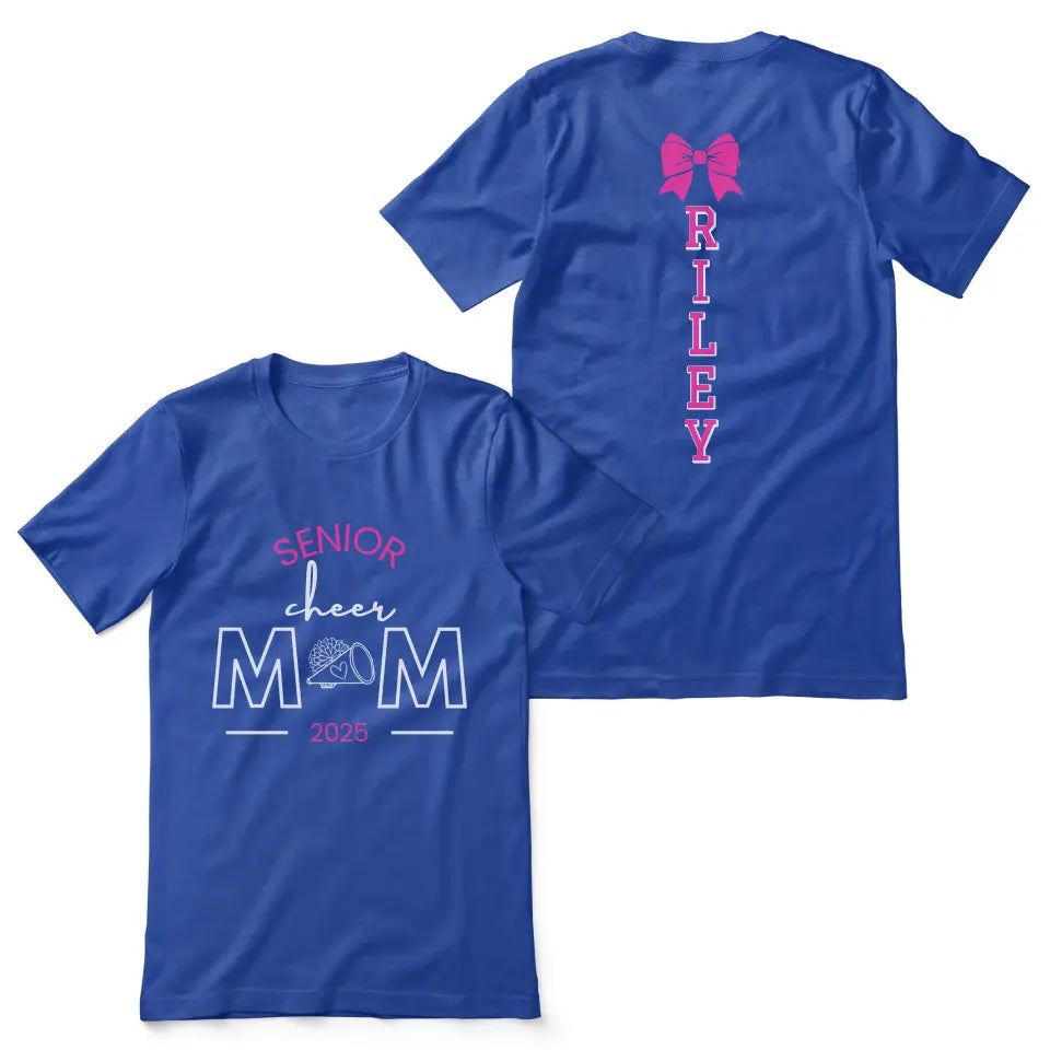 senior cheer mom with cheerleader name unisex t-shirt