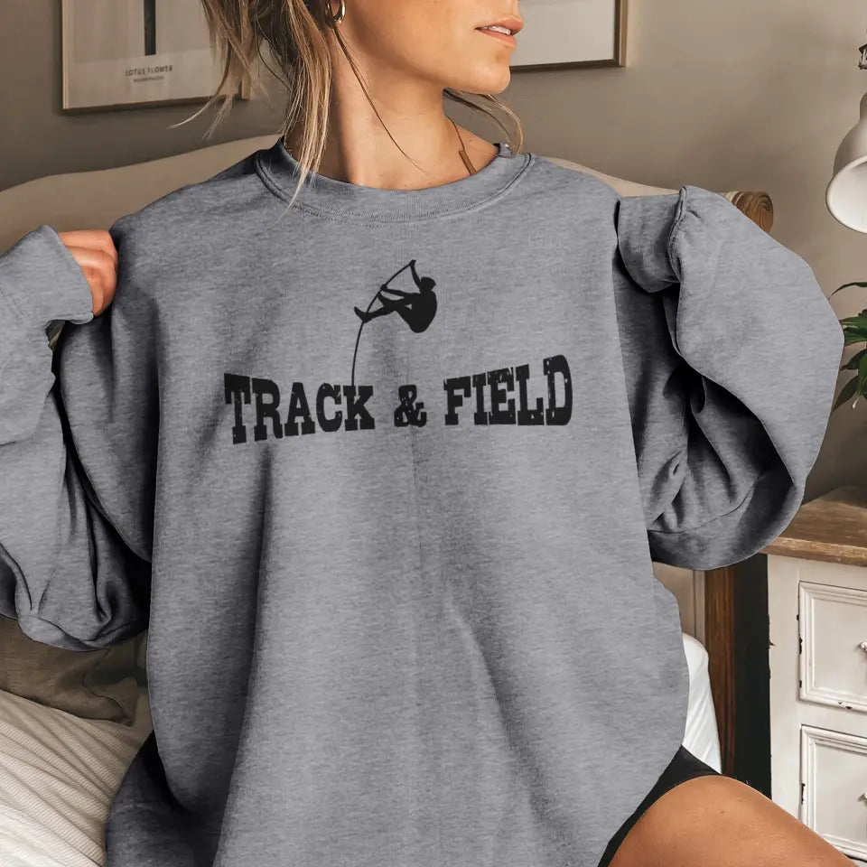 basic pole vault with pole vaulter icon on a sweatshirt with a black graphic