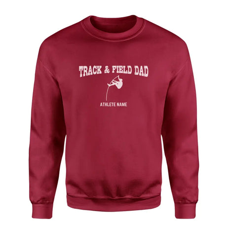 pole vault dad with pole vaulter icon and pole vaulter name on a sweatshirt with a white graphic