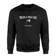 pole vault dad with pole vaulter icon and pole vaulter name on a sweatshirt with a white graphic