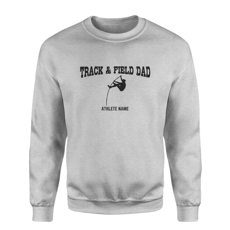 pole vault dad with pole vaulter icon and pole vaulter name on a sweatshirt with a black graphic