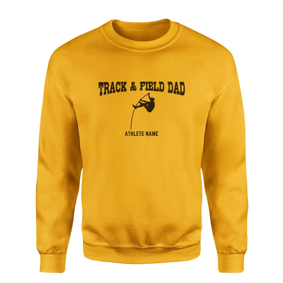 pole vault dad with pole vaulter icon and pole vaulter name on a sweatshirt with a black graphic