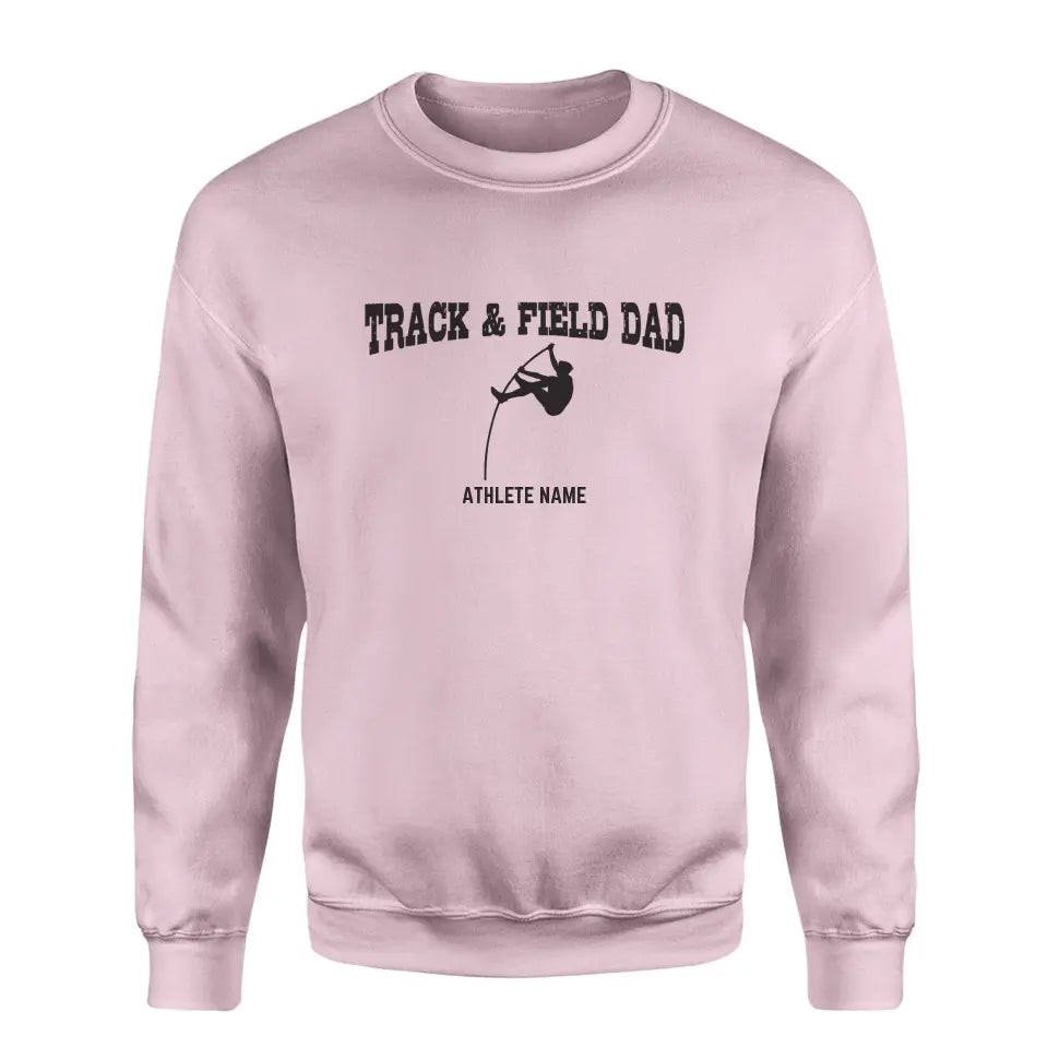 pole vault dad with pole vaulter icon and pole vaulter name on a sweatshirt with a black graphic