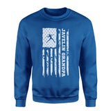 Javelin Grandpa Vertical Flag on a Sweatshirt with a White Graphic