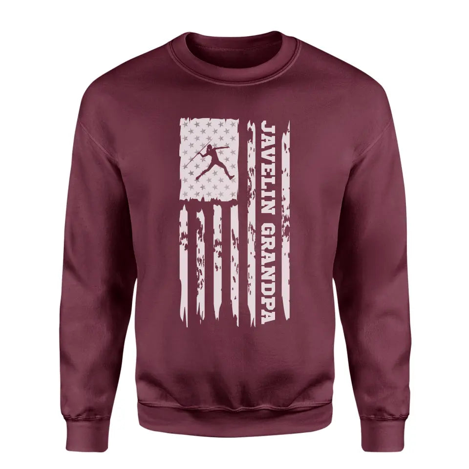 Javelin Grandpa Vertical Flag on a Sweatshirt with a White Graphic