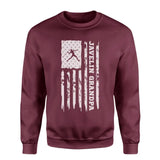 Javelin Grandpa Vertical Flag on a Sweatshirt with a White Graphic