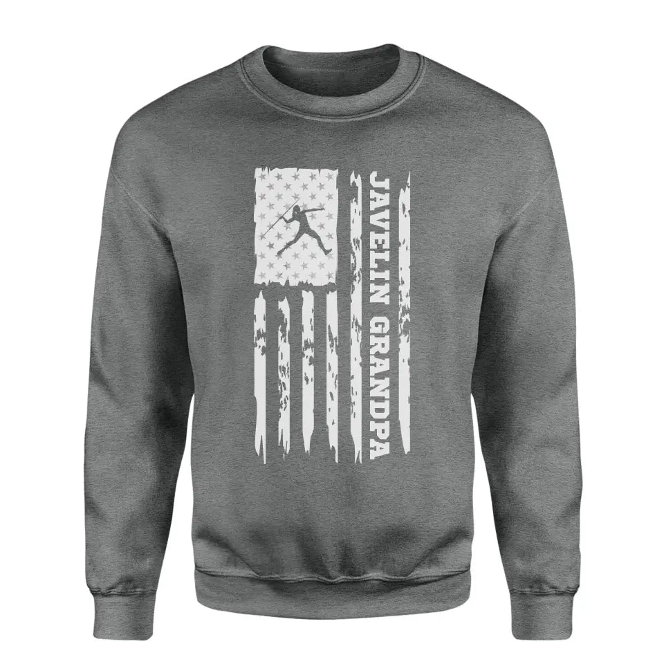 Javelin Grandpa Vertical Flag on a Sweatshirt with a White Graphic