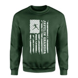 javelin grandpa vertical flag on a sweatshirt with a white graphic