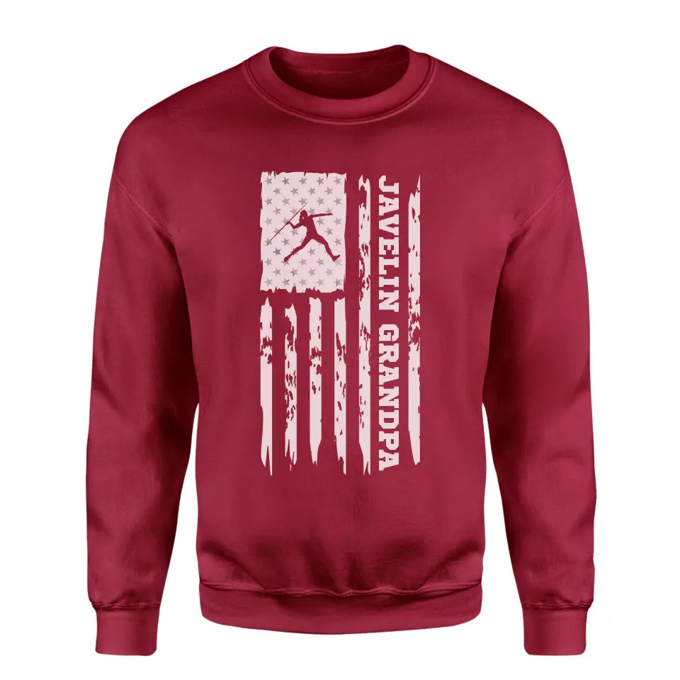 Javelin Grandpa Vertical Flag on a Sweatshirt with a White Graphic