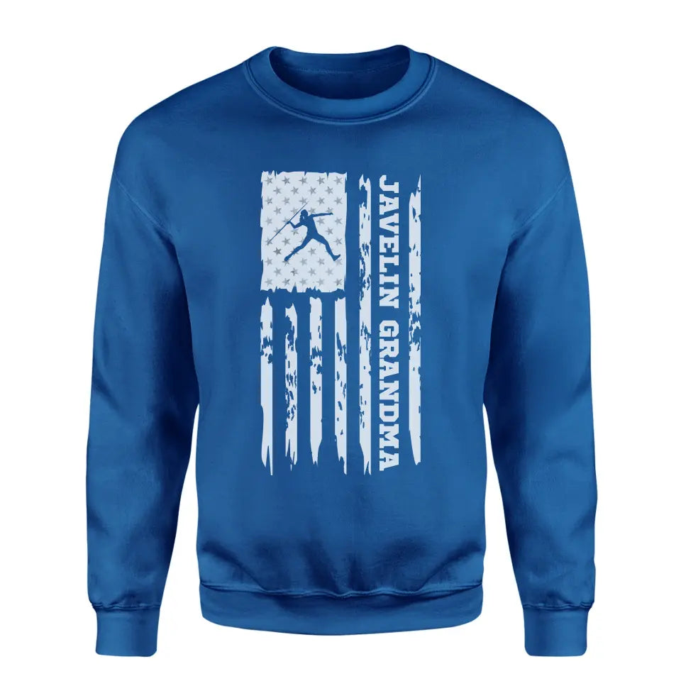 javelin grandma vertical flag on a sweatshirt with a white graphic