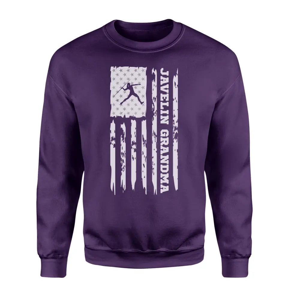 javelin grandma vertical flag on a sweatshirt with a white graphic