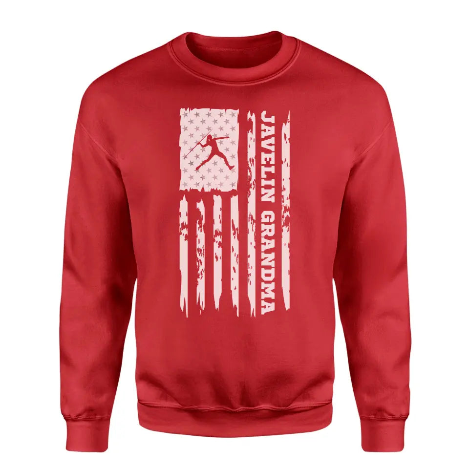 javelin grandma vertical flag on a sweatshirt with a white graphic