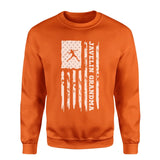 javelin grandma vertical flag on a sweatshirt with a white graphic