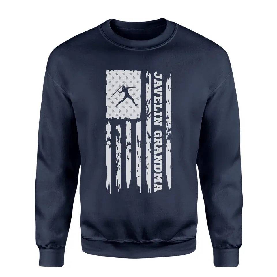 javelin grandma vertical flag on a sweatshirt with a white graphic