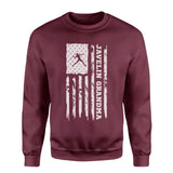 javelin grandma vertical flag on a sweatshirt with a white graphic