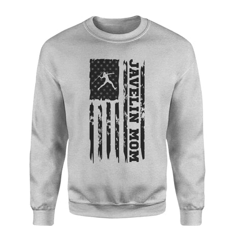 javelin mom vertical flag on a sweatshirt with a black graphic