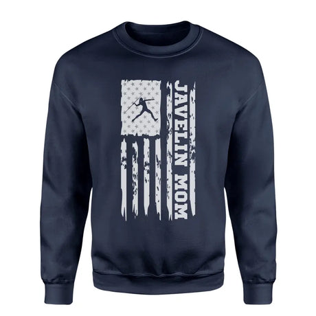 javelin mom vertical flag on a sweatshirt with a white graphic