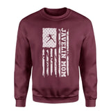 javelin mom vertical flag on a sweatshirt with a white graphic