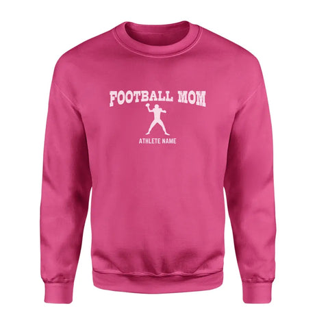 football mom with football player icon and football player name on a sweatshirt with a white graphic