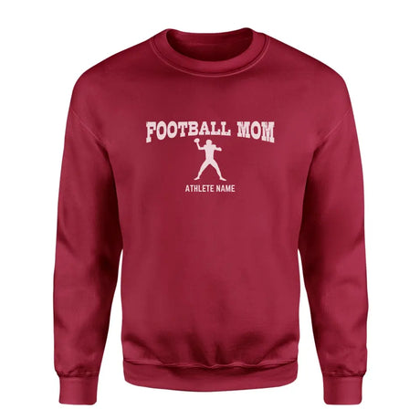 football mom with football player icon and football player name on a sweatshirt with a white graphic