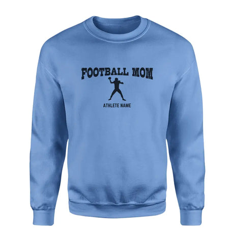 football mom with football player icon and football player name on a sweatshirt with a black graphic