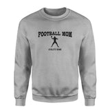 football mom with football player icon and football player name on a sweatshirt with a black graphic